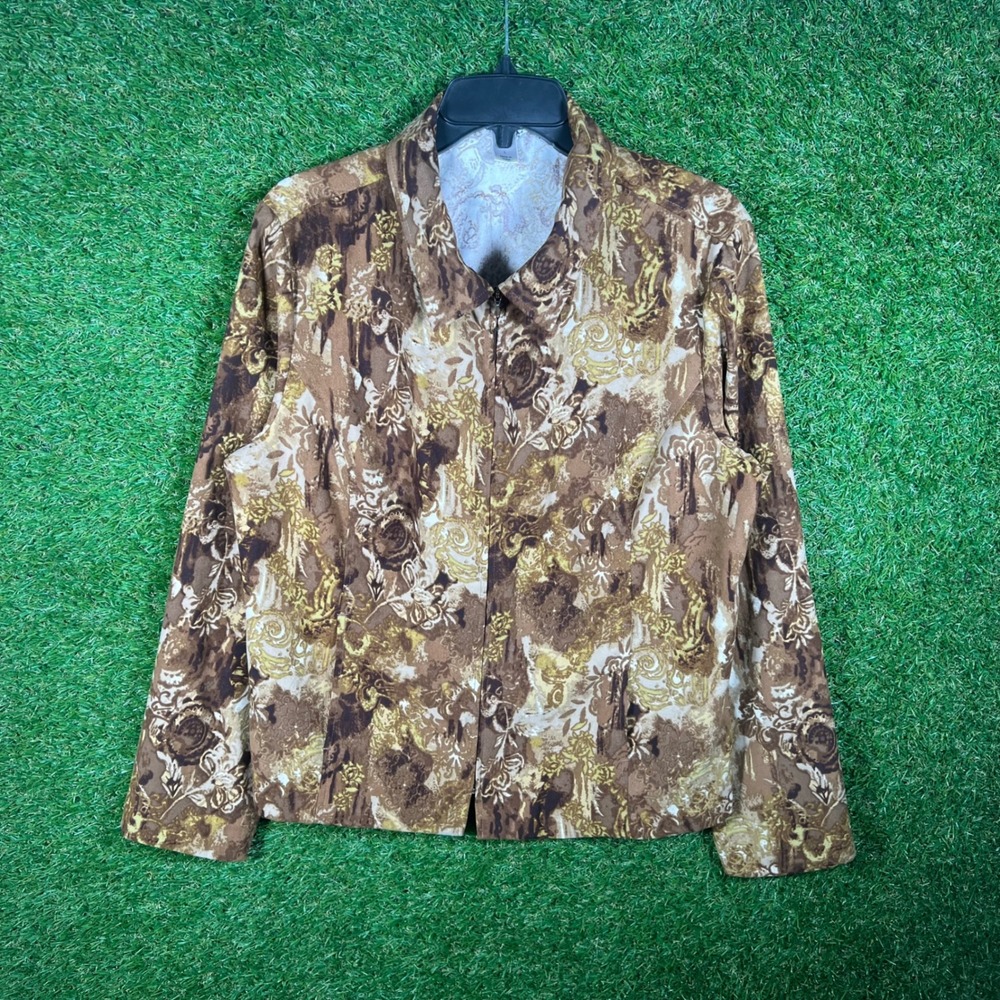 Christopher & Banks Womens Brown Floral Paisley Zip Front Jacket Size L